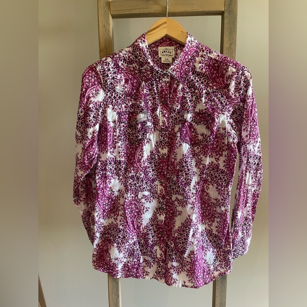 Ariat pink paisley button down shirt